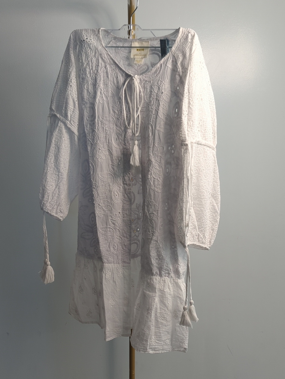 Anthropologie White Embroidered Tassel Tunic
